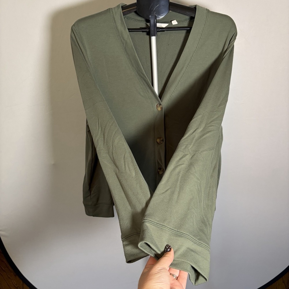 Candace Cameron Bure XL Green Cardigan Cottage Minimalist QVC Buttons Boho Hippi - Picture 4 of 15